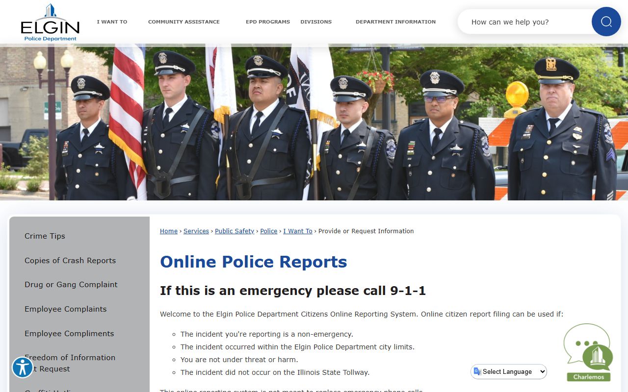 Elgin Police Department online reports and request system