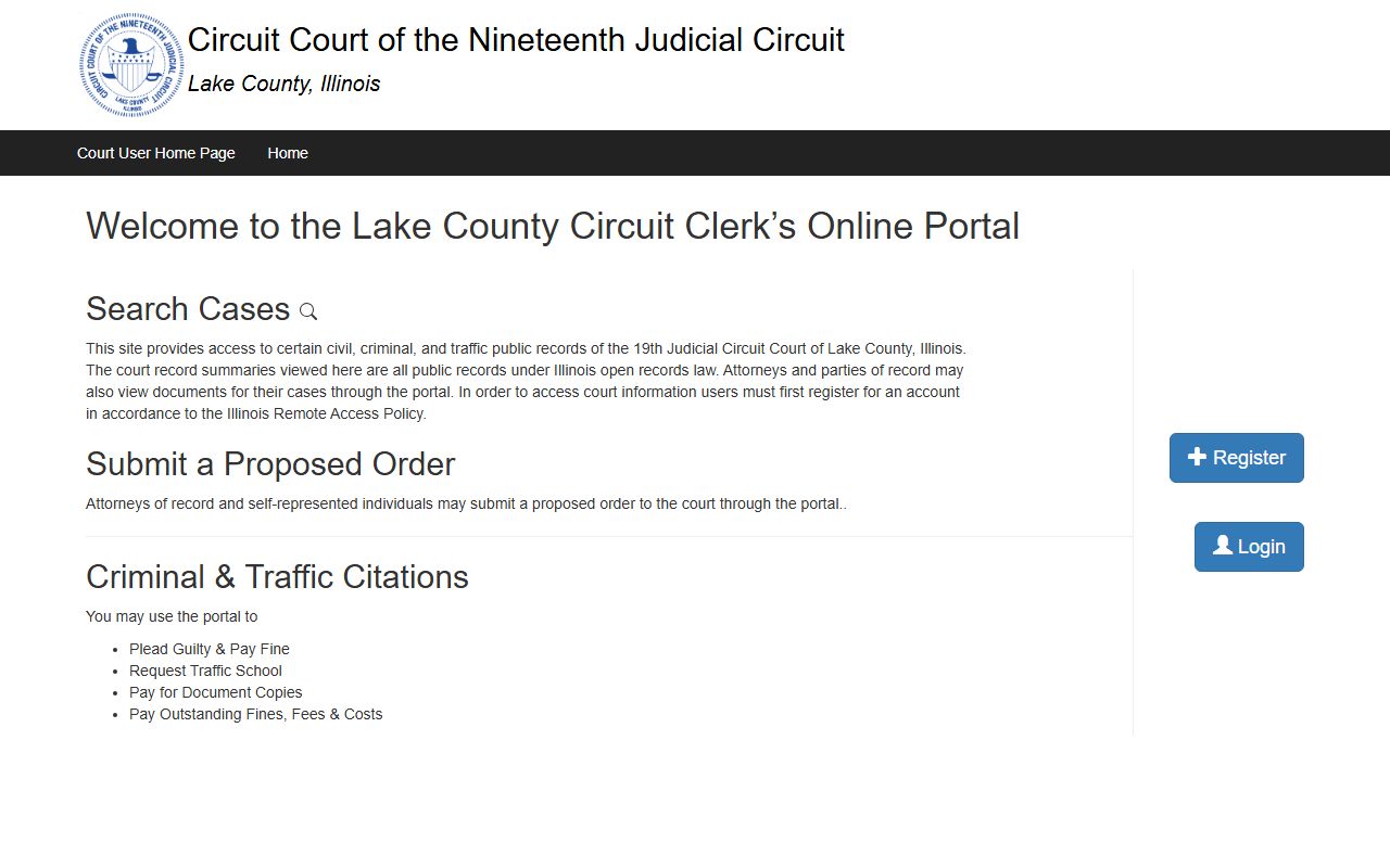 Lake County online portal for searching criminal records in Lake County Illinois