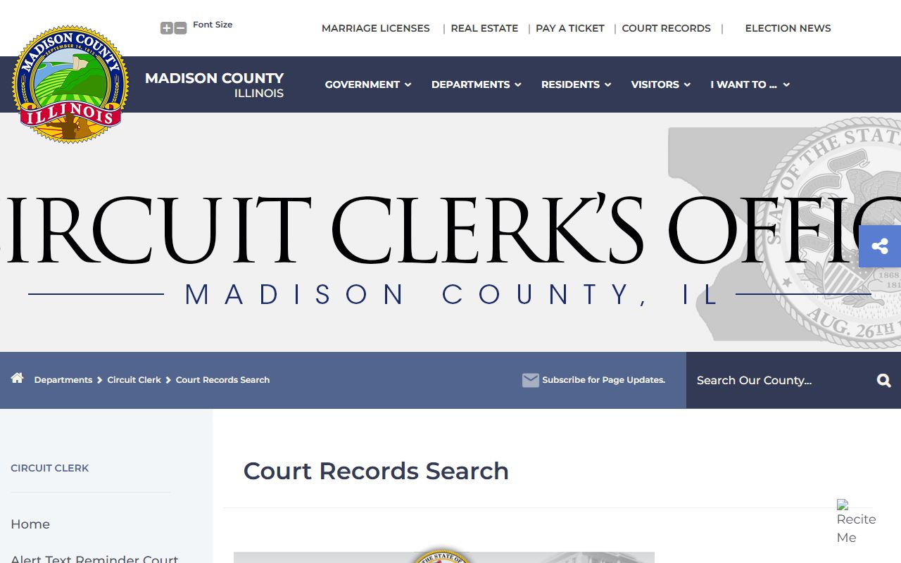 Madison County court records search page for criminal records lookup