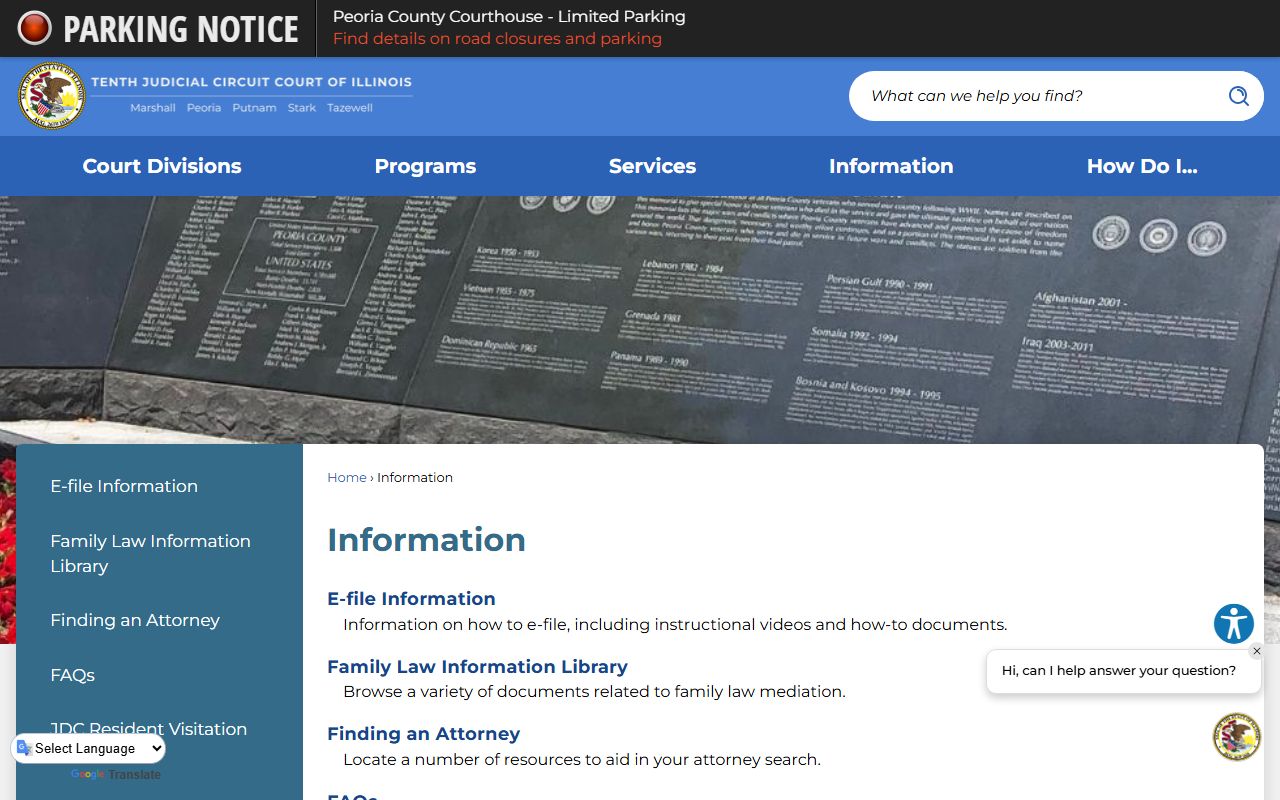 10th Circuit Court information portal for Peoria County criminal records
