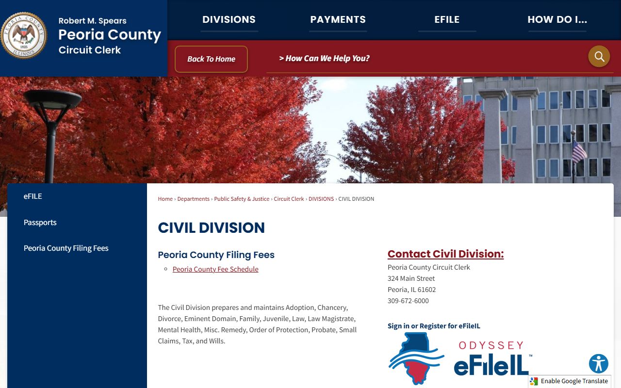 Peoria County civil division page for court records