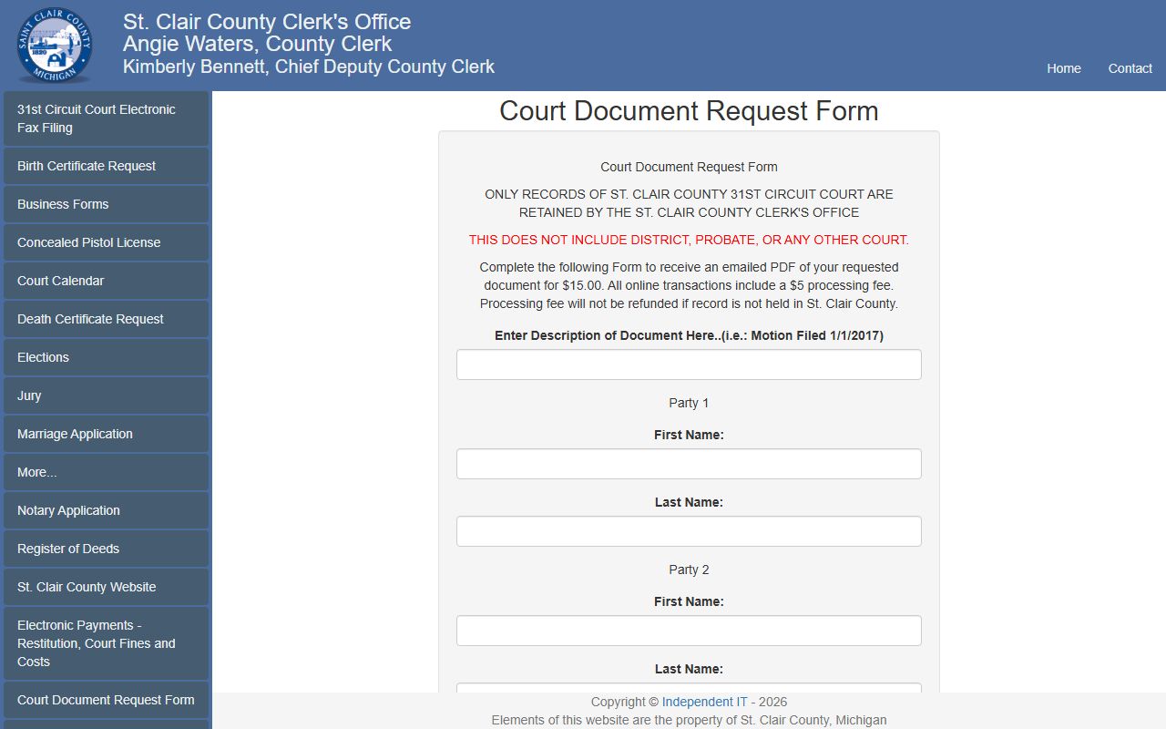 St. Clair County court document request form for criminal records copies