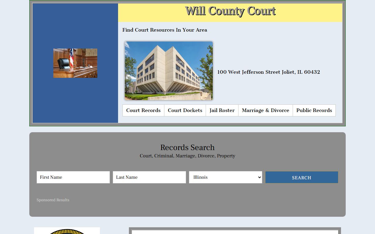 Will County Circuit Court website for criminal records in Will County Illinois