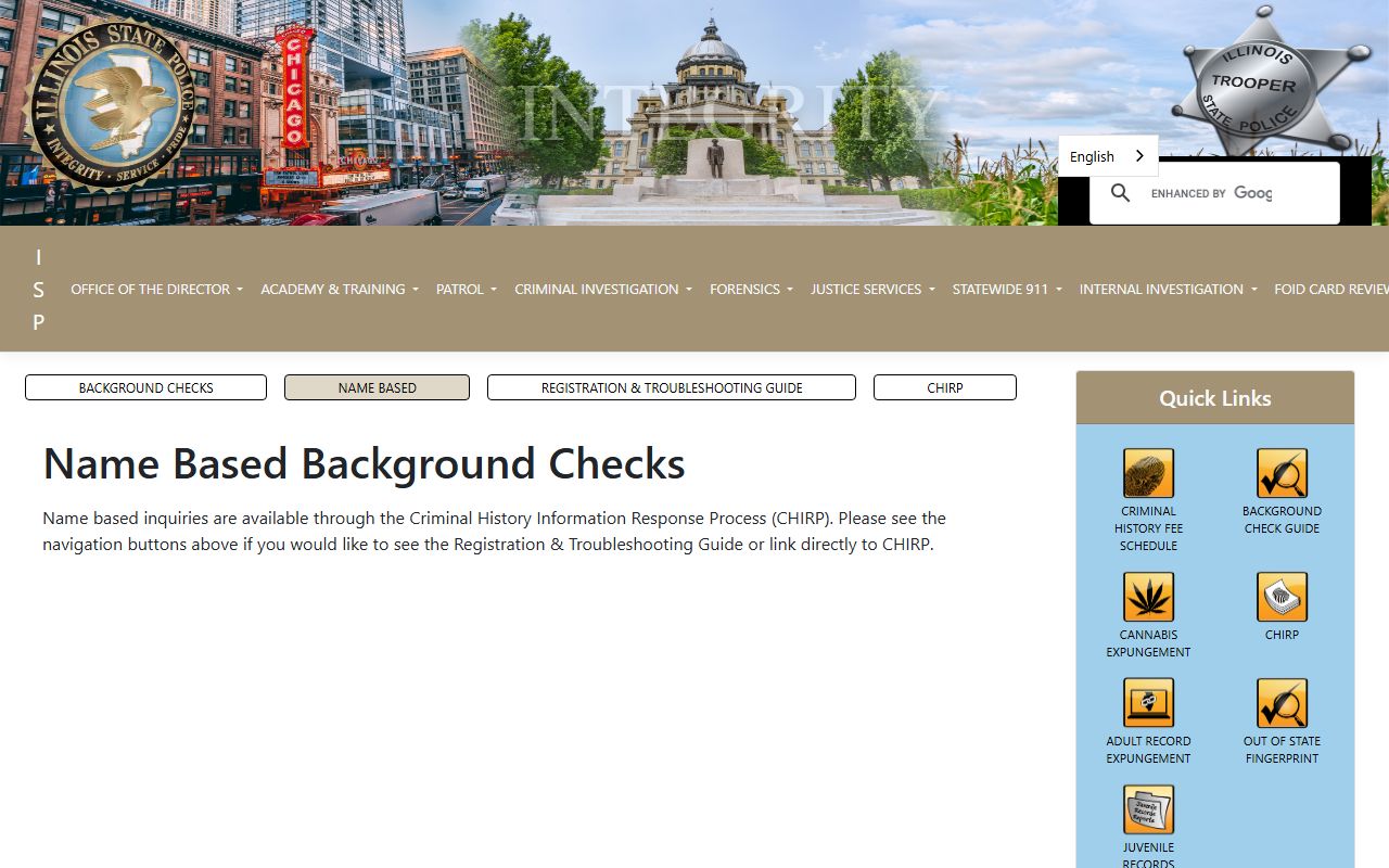 Illinois State Police name-based criminal records check service page