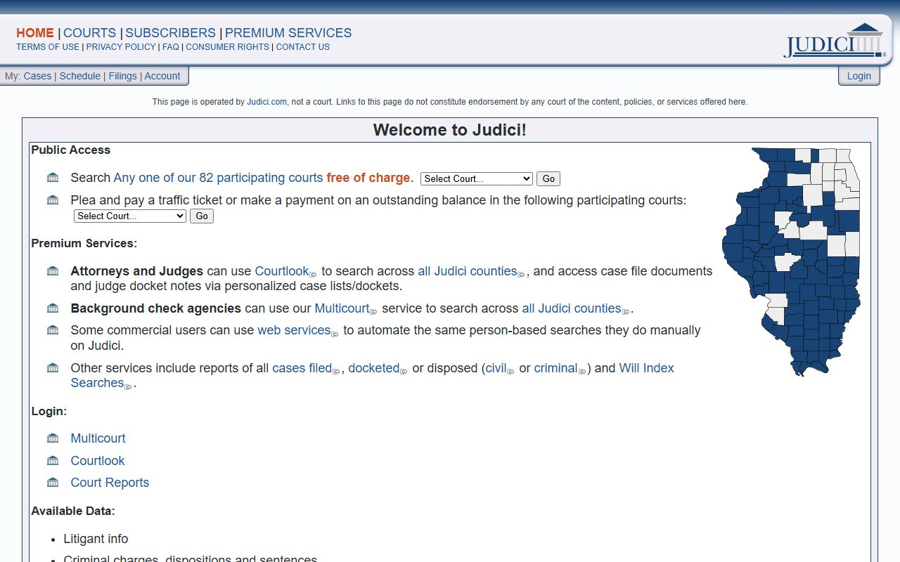 Judici.com court records portal used by 82 Illinois counties for criminal records