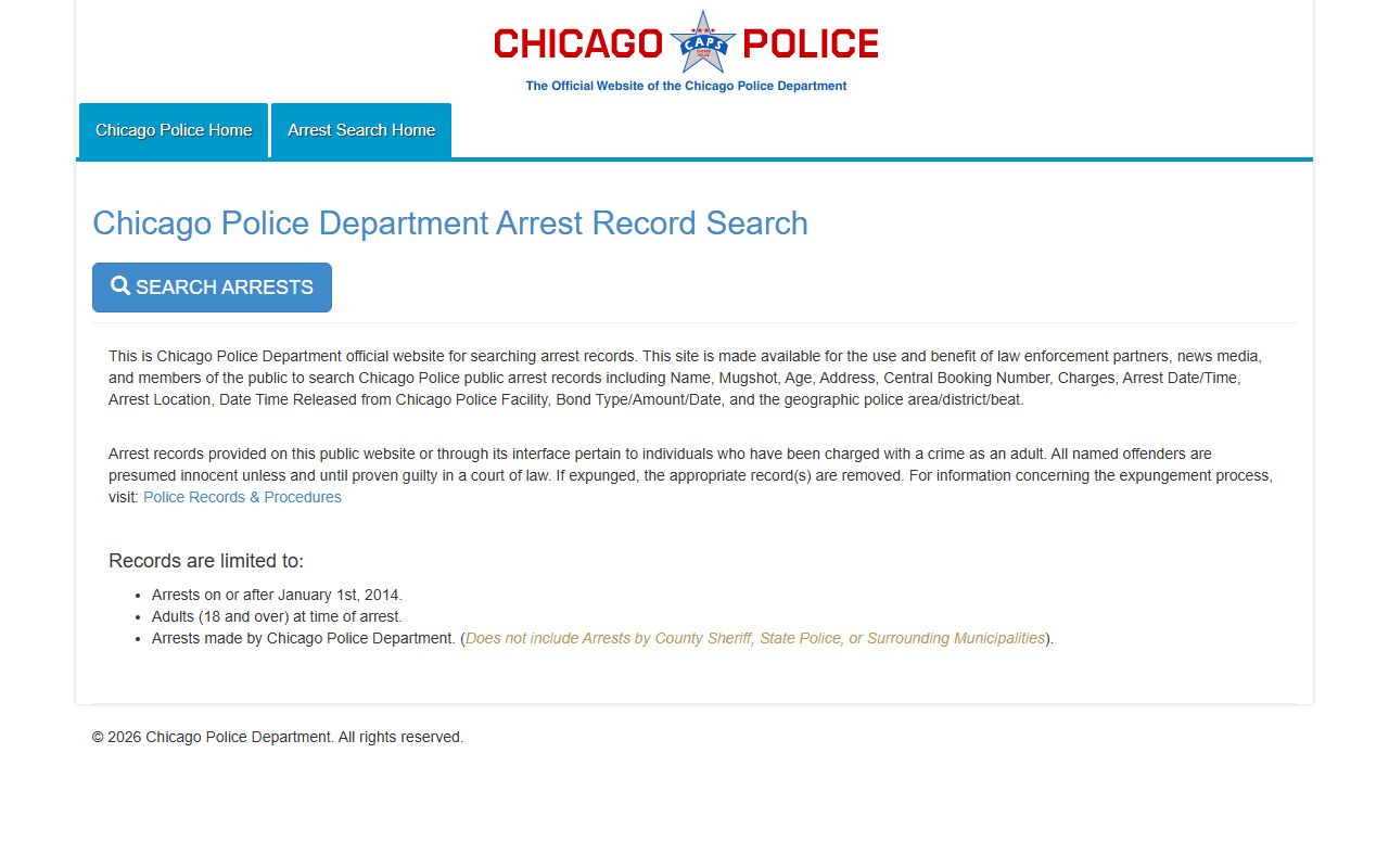 Chicago Police arrest search database for criminal records