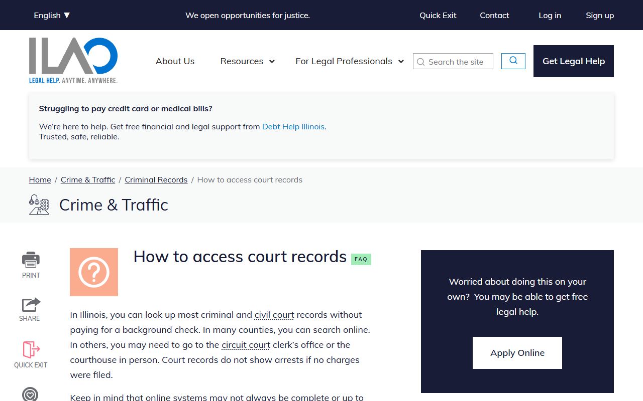 Illinois Legal Aid guide on getting copies of court criminal records