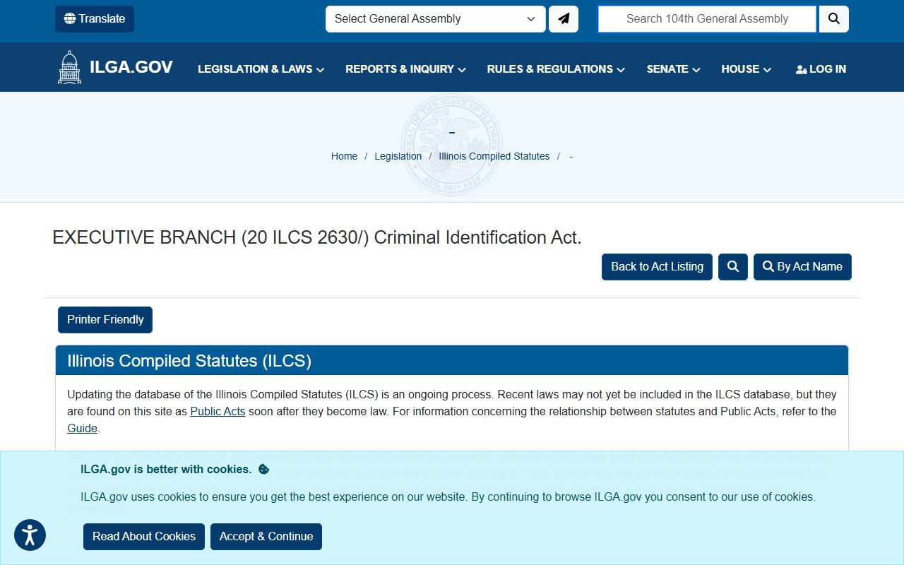 Illinois Criminal Identification Act statute page for criminal records expungement